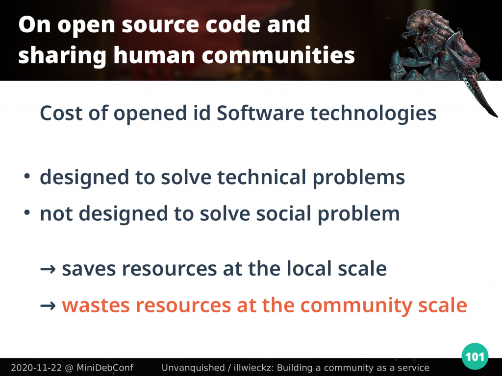 id Software design saves resources at local level, wastes resources at the community scale