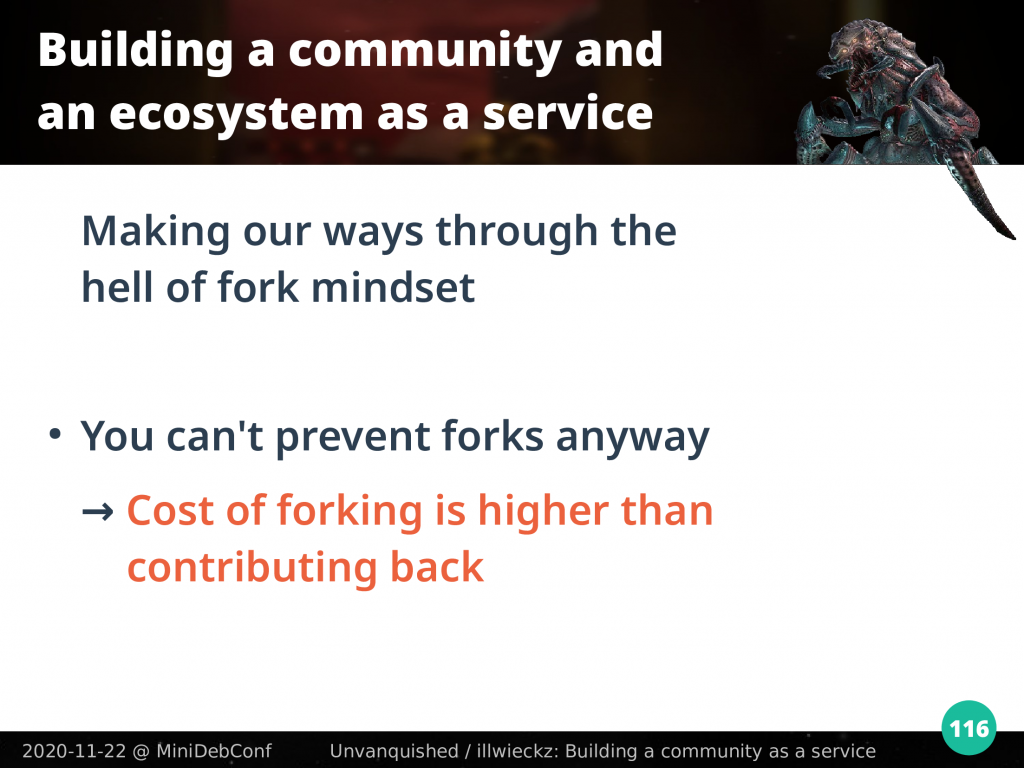 Cost of forking is higher than contribution back