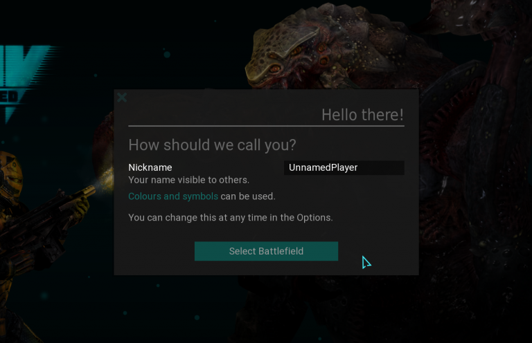 At first launch, the game asks for the player nickname then opens the server browser right after that.