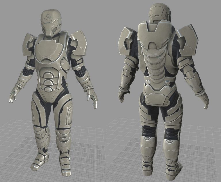 Some early view of Stannum effort at texturing the new battlesuit.