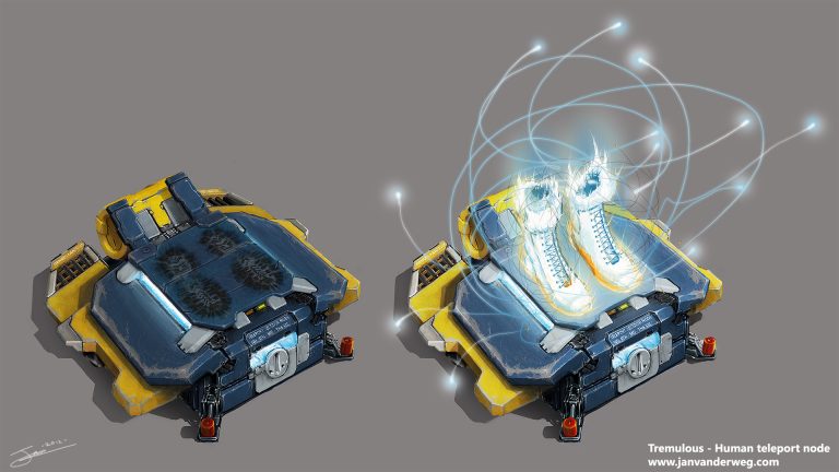 Concept art for the Telenode and some proposed spawning animation by Stannum in 2012, still mentioning Tremulous. It was then modeled by Warvinc in 2013 and included in Unvanquished.