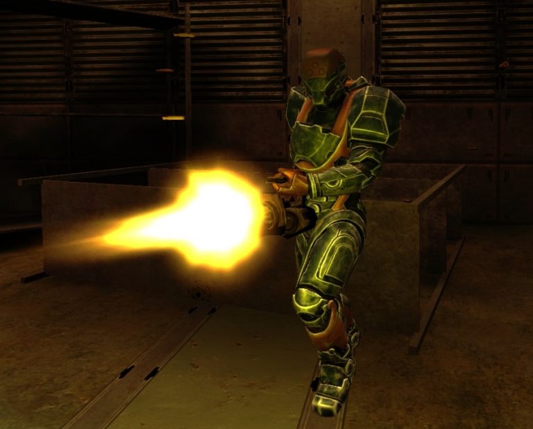 Un humain en battlesuit avec le chaingun